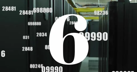 Animation of countdown over multiple changing numbers against computer server Stock Footage 247122903