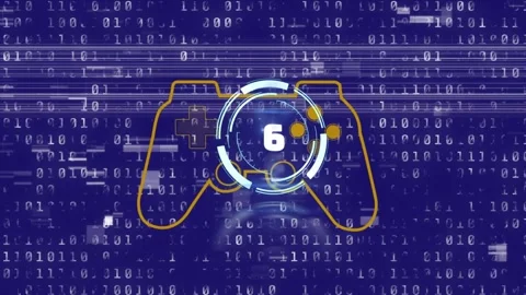 Animation of countdown, video game console and binary coding Stock Footage 330475152