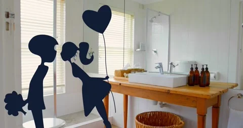 Animation of couple icon over empty bathroom Stock Footage 329563342