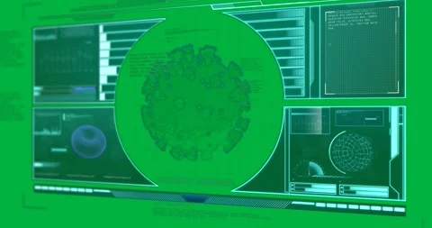 Animation of covid 19 cell and medical data processing on screen Stock Footage 324846105