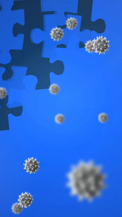 Animation of covid 19 cells and human brain formed with puzzle pieces Stock Footage 342097538