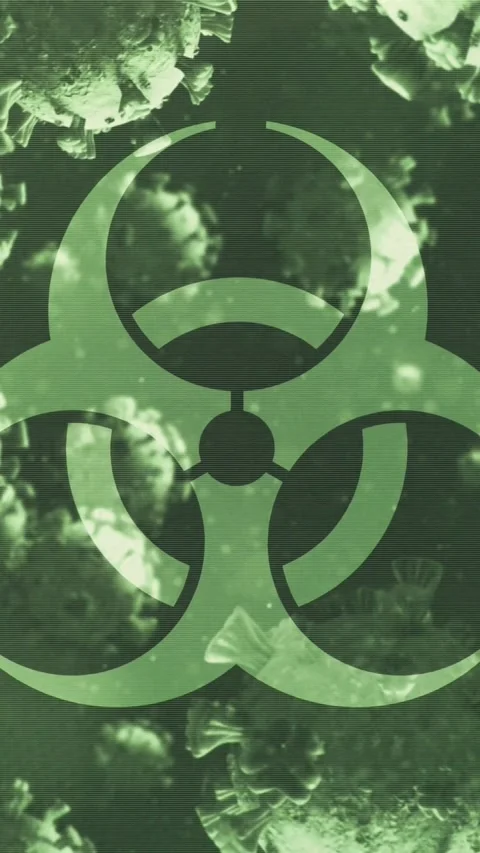 Animation of covid 19 cells over biohazard symbol Stock-Footage 343682357