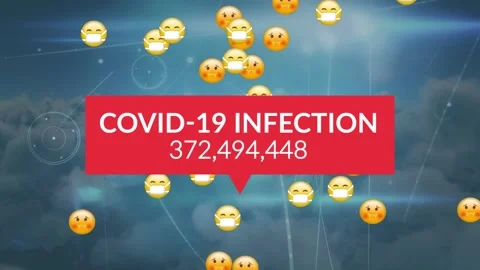 Animation of covid 19 data over network of connections and smiley faces emojis Stock Footage 329559534