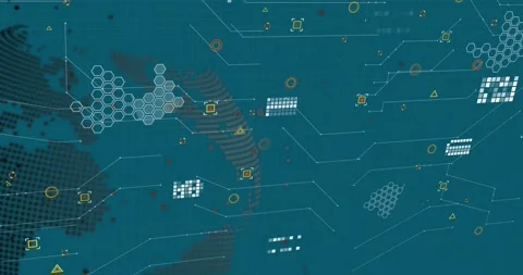 Animation of covid cell over world map and data processing Stock Footage 329986368