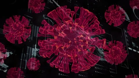 Animation of covid cells and data processing over world map Stock Footage 329123433