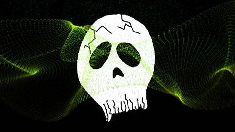 Animation of cracked white skull over green digital wave pattern on black Stock Footage 304493501