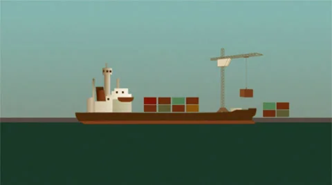 Animation of crane transferring one container from ship to port 스톡 동영상 35129207