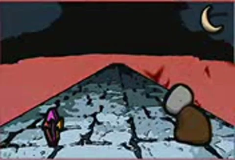 A animation of a creature crossing a long road Stock Footage 168278391