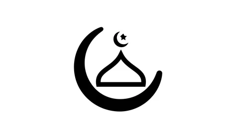 Animation of crescent moon islamic symbol. Black color crescent moon with m.. Видео 335161811