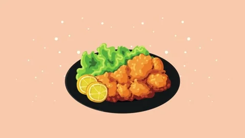 Animation of crispy fried chicken being served on a black plate with fresh .. Stock Footage 338425697