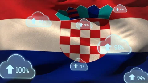Animation of Croatian flag with cloud upload icons displaying different Stock Footage 305178977