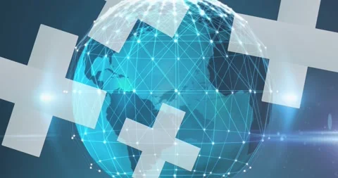 Animation of crosses falling over globe with connections Stock Footage 253533412