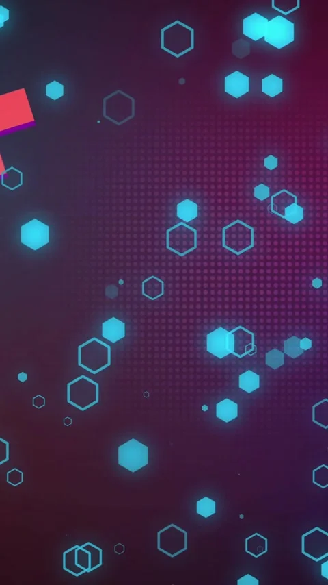 Animation of crosses, triangles and spheres over blue hexagons on dark Stock Footage 343504735