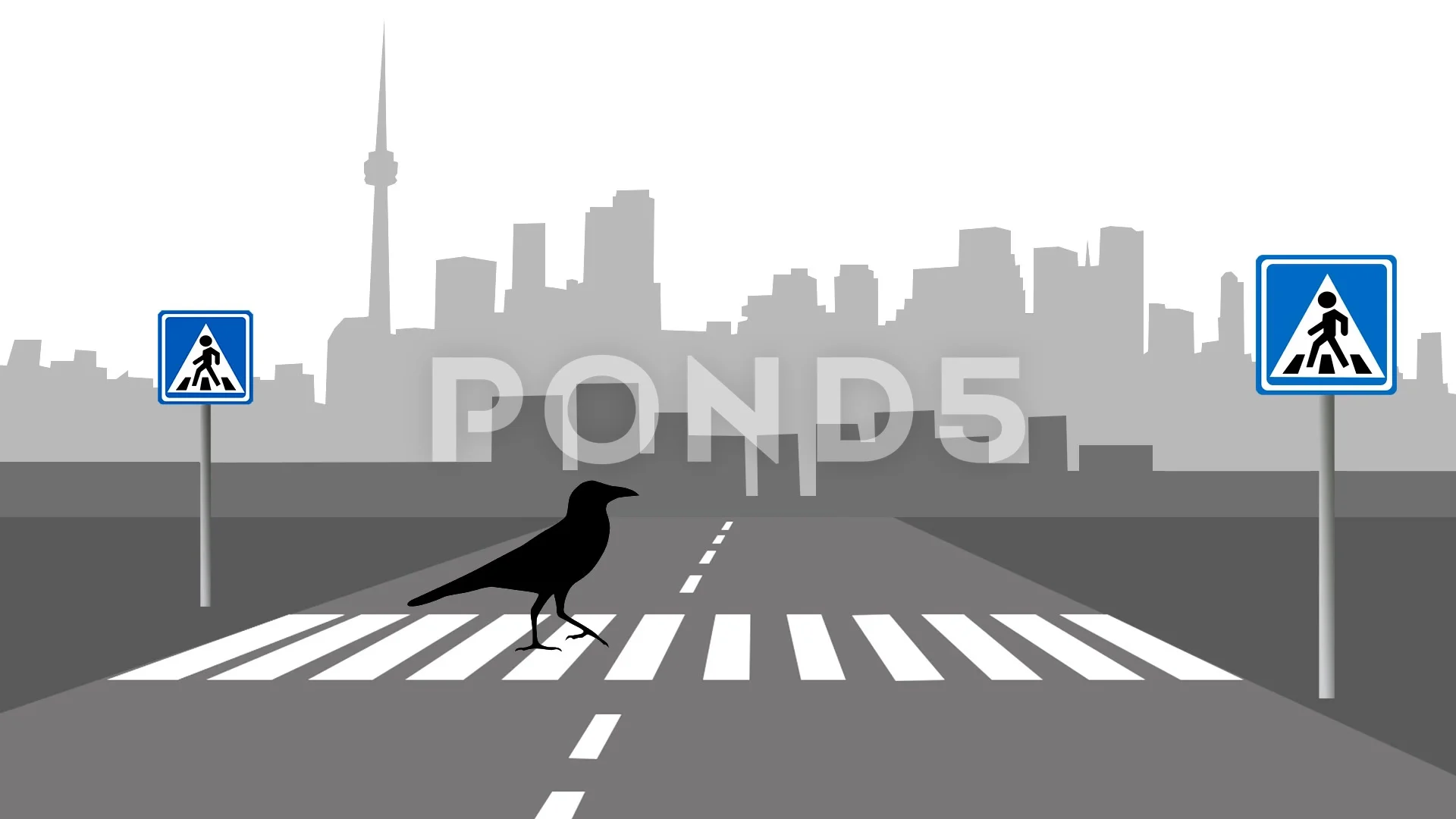 Animation with a crow on the pedestrian ... | Stock Video | Pond5