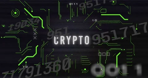 Animation of crypto text and changing numbers over microprocessor connections on 库存影片 328079957