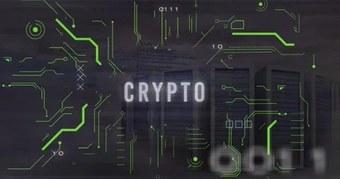 Animation of crypto text, binary codes, computer language over data server racks 動画素材 249721843