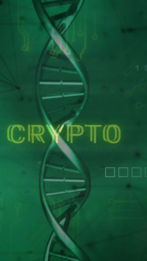 Animation of crypto text over dna strands and network of connections on green 스톡 동영상 344595902