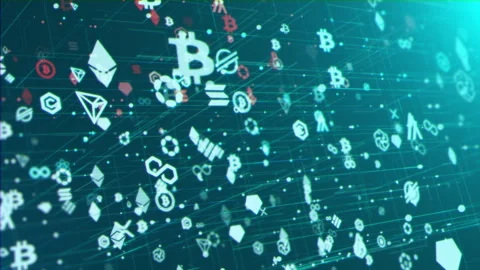 Animation of cryptocurrency in the blockchain network Stock Footage 237105797