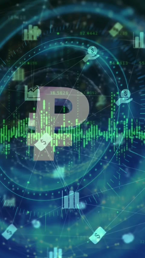 Animation of cryptocurrency p symbol, scopes scanning and data processing Stock Footage 343867432