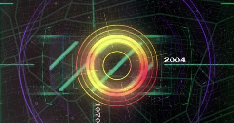 Animation of cube in circles, lines, arrows with changing numbers over Stock Footage 330658281