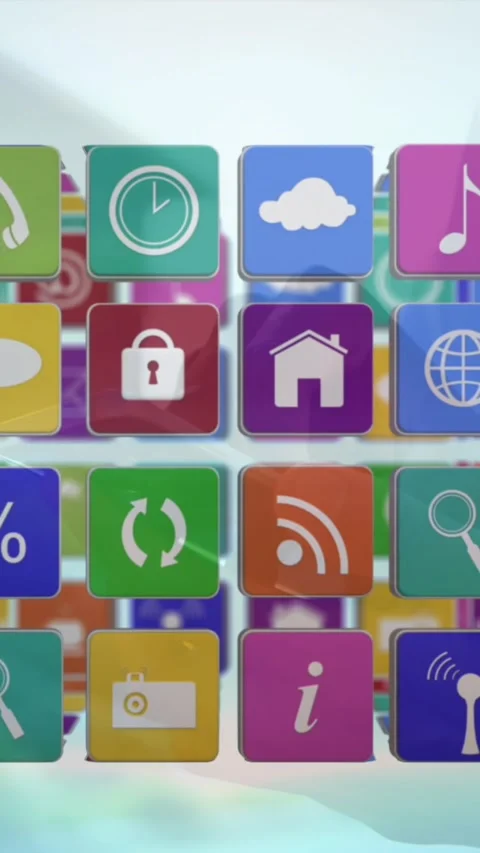 Animation of cube with icons over person using smartphone Stock Footage 343615141