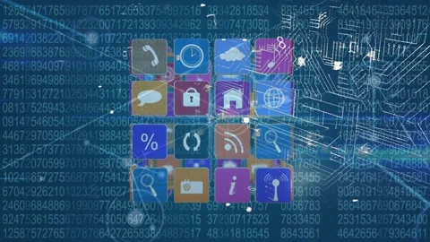 Animation of cube made of icons and digital padlock over data processing on navy Stock Footage 329295147