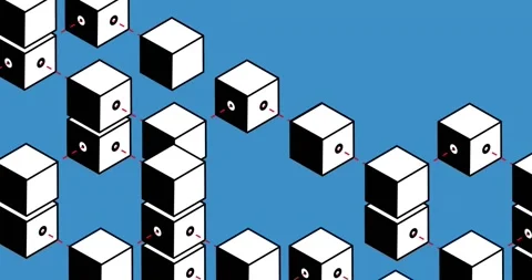 Animation of cube shapes moving in seamless pattern against blue background with Stock Footage 245513505