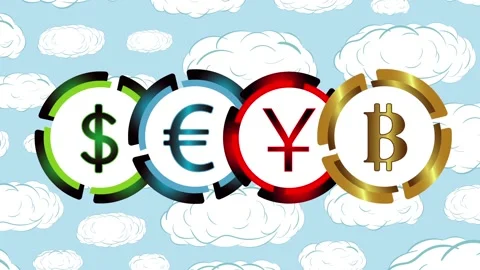 Animation currencies on clouds Stock Footage 96374814