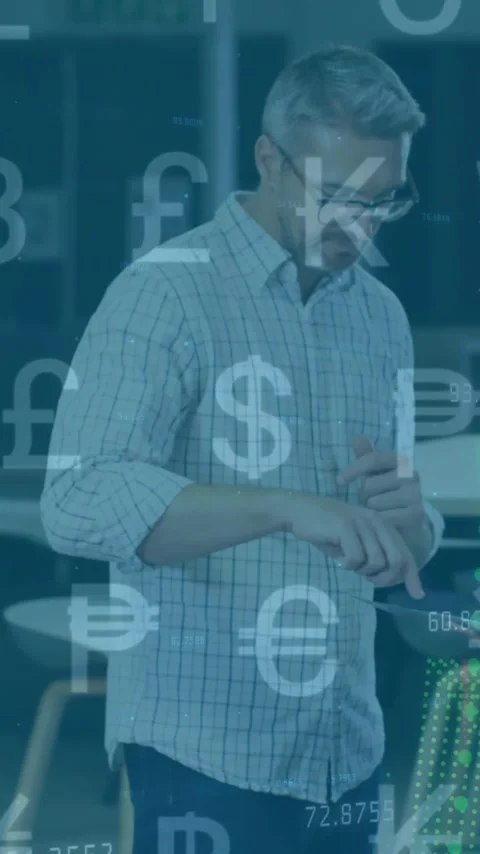 Animation of currency symbols and data processing over diverse colleagues Stock Footage 342812409