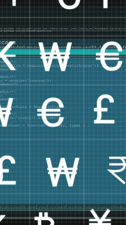Animation of currency symbols over data processing on black background Stock Footage 343028437