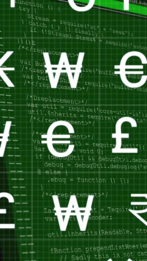 Animation of currency symbols over data processing on green background Stock Footage 343644088