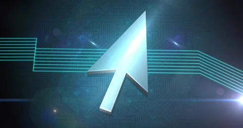 Animation of cursor arrow and green glowing lines over computer circuit board Stock Footage 145256682