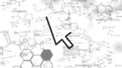 Animation of cursor icon over chemical structures and mathematical equations on Stock Footage 328005462