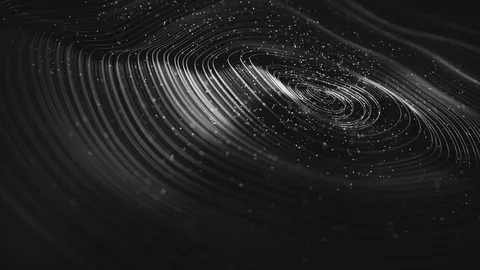 Animation of curved silver lines with dust on a black background. Video stock 114317650