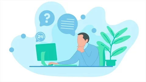 Animation of customer service in front of the computer screen. Loop playback Stock Footage 315293406