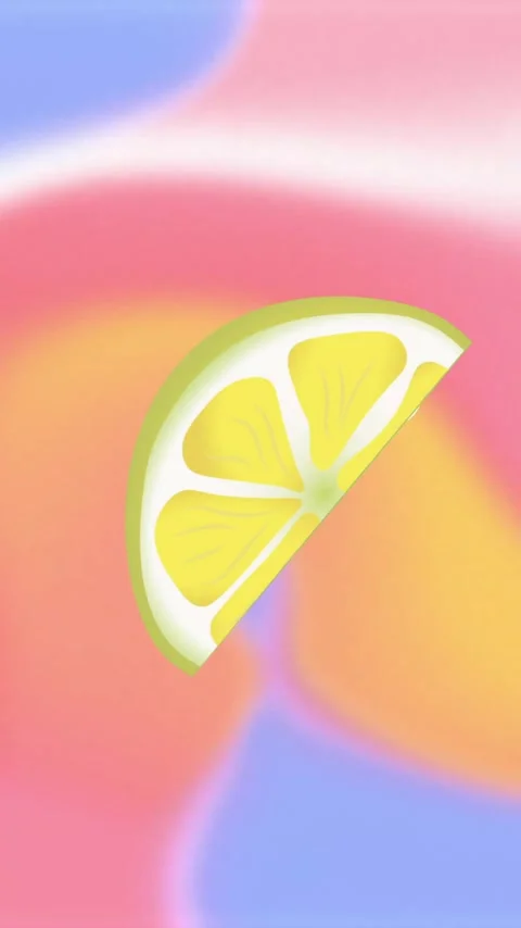 Animation of cut lemons falling on colourful background Stock Footage 323578362