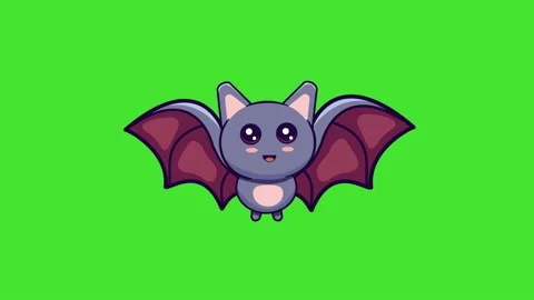 Animation Cute Cartoon Bat Flying on Green Screen Chroma Key Stock Footage 345063262