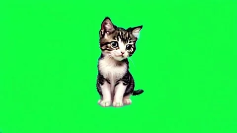 Animation cute cat sitting on green background. Stock Footage 281574356
