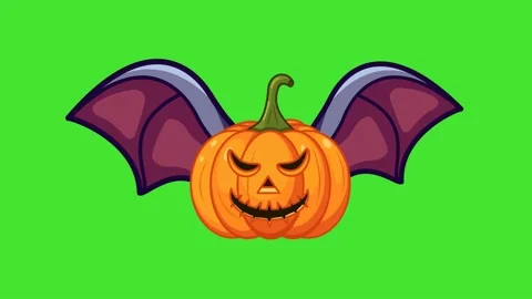 Animation Cute Pumpkin Flying with Bat Wings on Green Screen Chroma Key Vídeos de archivo 345056822
