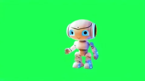 Animation cute white robot isolate on green background. Stock Footage 283421450