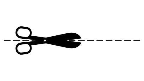 Animation of cutting scissors along dashed line. White background Video stock 110998012