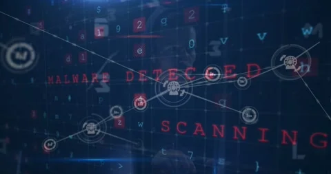 Animation of cyber attack text, computing data processing and network of Stock-Footage 330288100
