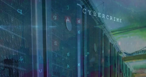 Animation of cyber attack warning and data processing over computer servers Stock Footage 328449967