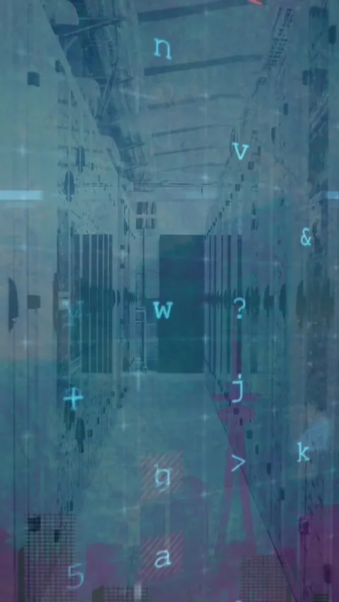 Animation of cyber attack warning data processing over computer servers Stock Footage 342225586
