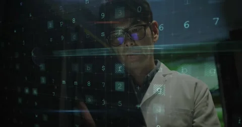 Animation of cyber attack warning over asian male it engineer with tablet by Stock Footage 329218188