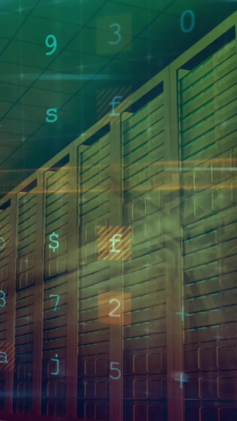 Animation of cyber attack warning over server room Stock Footage 342601048