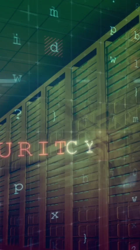 Animation of cyber attack warning over server room Stock Footage 342612967
