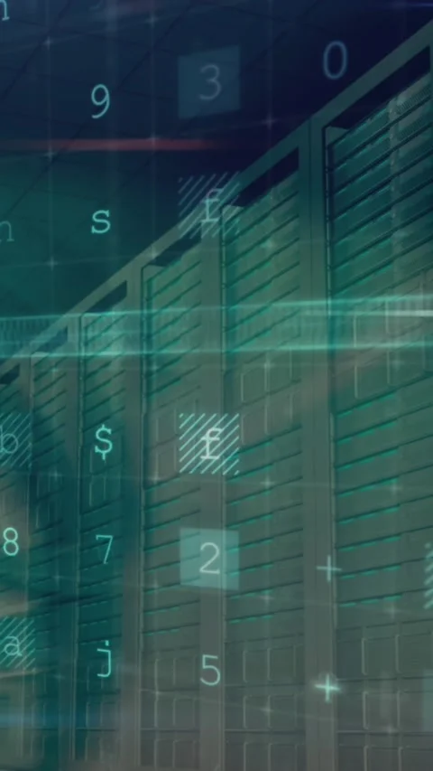 Animation of cyber attack warning over server room Stock Footage 342650794
