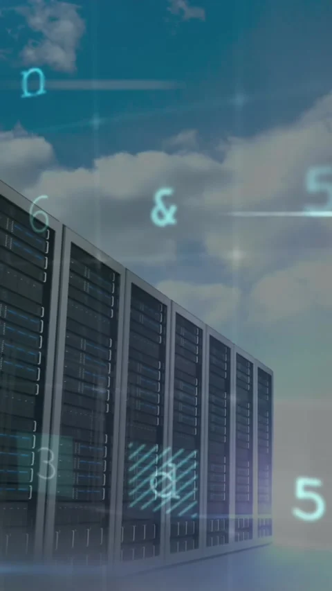 Animation of cyber attack warning over server room Stock Footage 344693536