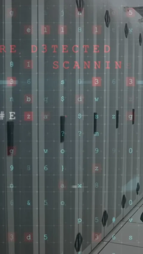 Animation of cyber attack warning over caucasian businessman in server room Stock Footage 344693537